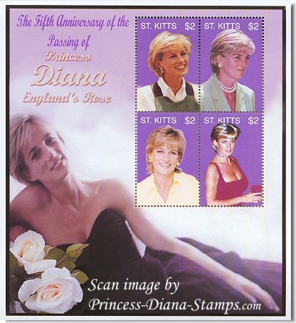 St. Kitts - Princess Diana in one of her most Womanly poses in a Black Evening Gown and her favorite white roses