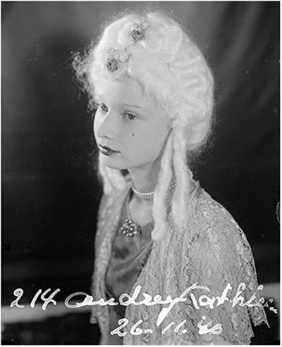 Audrey in costume for one of the plays in which she and Ella performed to raise spirits in the town during the occupation