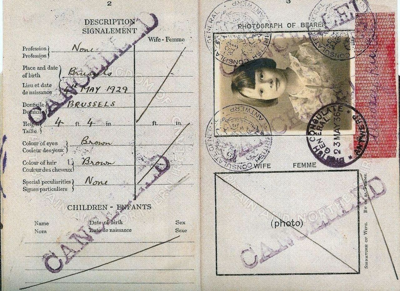 Audrey’s first passport, 1936. British children are usually included on their parents passports until they reach a certain age. Hair brown; Eyes brown; Special peculiarities none
