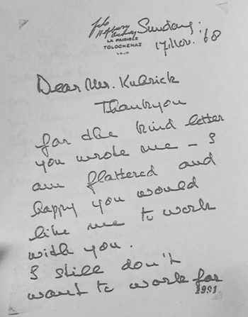 Audrey s letter to Stanley Kubrick - 1
